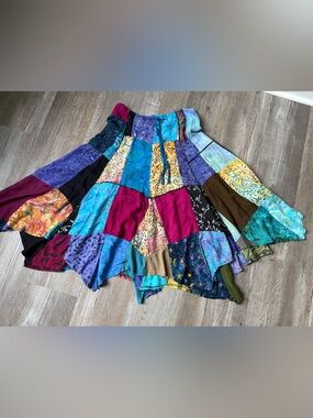 VTG EAGLE RAY TRADERS Patchwork Boho Skirt Multicolor Hippie Festival Size S